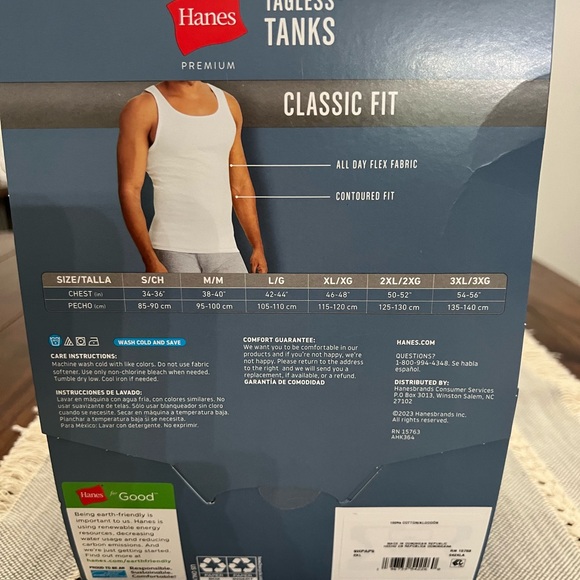 Hanes Mens Premium Classic Fit 5 Pack  2XL  50”-52” TANKS 100% Cotton New - Picture 4 of 4